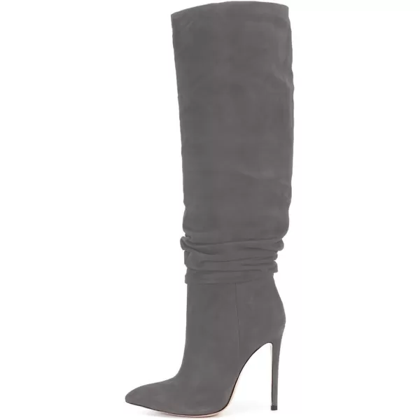 imageFSJ Women Versatile Stretchy Knee High Boots Stiletto High Heels Pull On Slouchy Fashion Long Boots Shoes Size 415 USGrey Suede