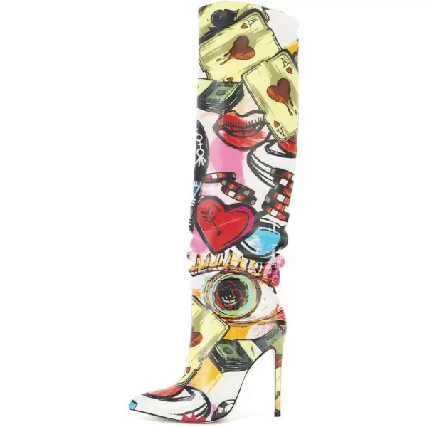 imageFSJ Women Versatile Stretchy Knee High Boots Stiletto High Heels Pull On Slouchy Fashion Long Boots Shoes Size 415 USMulticolor