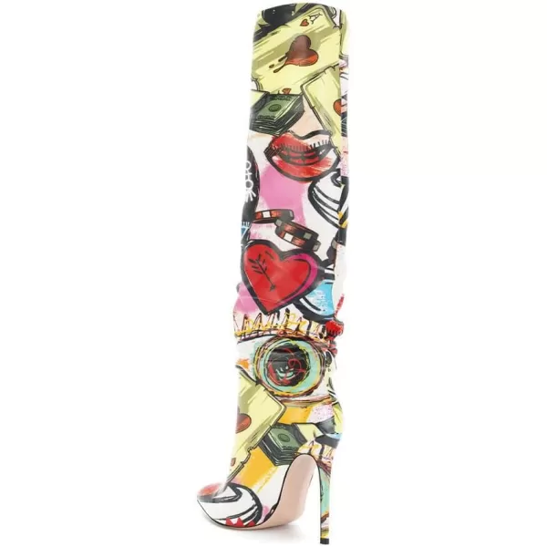 imageFSJ Women Versatile Stretchy Knee High Boots Stiletto High Heels Pull On Slouchy Fashion Long Boots Shoes Size 415 USMulticolor
