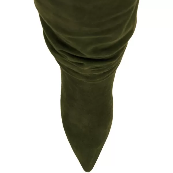 imageFSJ Women Versatile Stretchy Knee High Boots Stiletto High Heels Pull On Slouchy Fashion Long Boots Shoes Size 415 USOlive Green