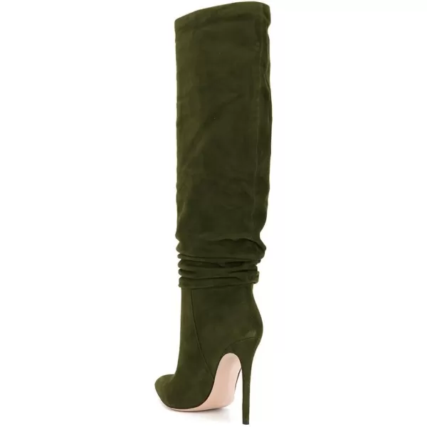 imageFSJ Women Versatile Stretchy Knee High Boots Stiletto High Heels Pull On Slouchy Fashion Long Boots Shoes Size 415 USOlive Green