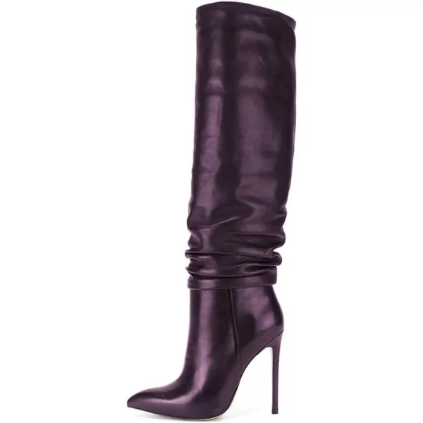 imageFSJ Women Versatile Stretchy Knee High Boots Stiletto High Heels Pull On Slouchy Fashion Long Boots Shoes Size 415 USPurple