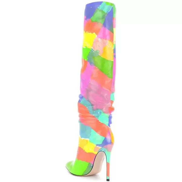 imageFSJ Women Versatile Stretchy Knee High Boots Stiletto High Heels Pull On Slouchy Fashion Long Boots Shoes Size 415 USRainbow