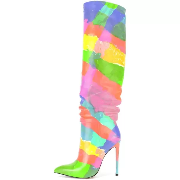 imageFSJ Women Versatile Stretchy Knee High Boots Stiletto High Heels Pull On Slouchy Fashion Long Boots Shoes Size 415 USRainbow