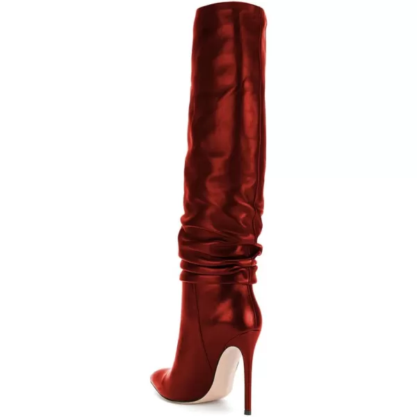 imageFSJ Women Versatile Stretchy Knee High Boots Stiletto High Heels Pull On Slouchy Fashion Long Boots Shoes Size 415 USRed