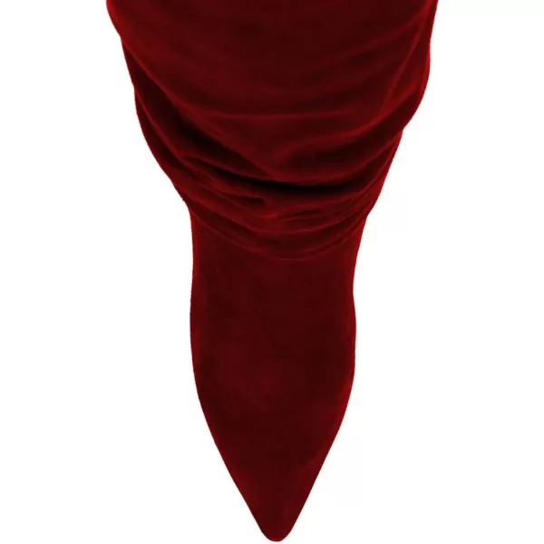imageFSJ Women Versatile Stretchy Knee High Boots Stiletto High Heels Pull On Slouchy Fashion Long Boots Shoes Size 415 USRed Suede