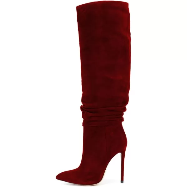 imageFSJ Women Versatile Stretchy Knee High Boots Stiletto High Heels Pull On Slouchy Fashion Long Boots Shoes Size 415 USRed Suede