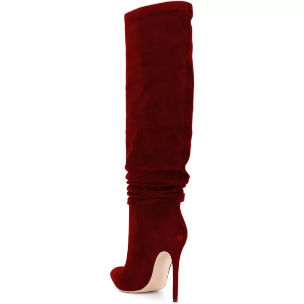 imageFSJ Women Versatile Stretchy Knee High Boots Stiletto High Heels Pull On Slouchy Fashion Long Boots Shoes Size 415 USRed Suede