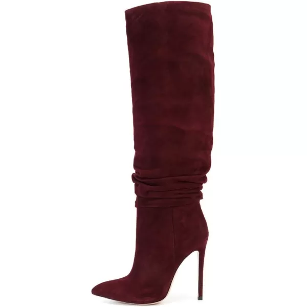 imageFSJ Women Versatile Stretchy Knee High Boots Stiletto High Heels Pull On Slouchy Fashion Long Boots Shoes Size 415 USWine