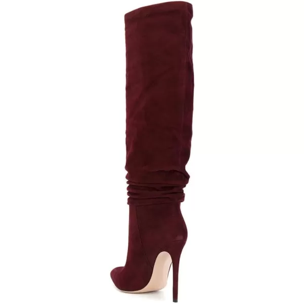 imageFSJ Women Versatile Stretchy Knee High Boots Stiletto High Heels Pull On Slouchy Fashion Long Boots Shoes Size 415 USWine