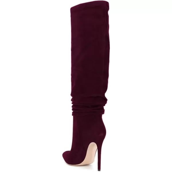 imageFSJ Women Versatile Stretchy Knee High Boots Stiletto High Heels Pull On Slouchy Fashion Long Boots Shoes Size 415 USWine Suede