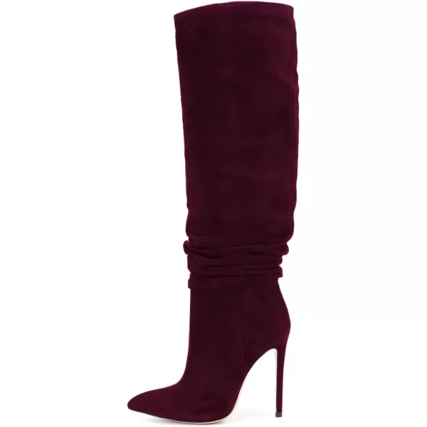 imageFSJ Women Versatile Stretchy Knee High Boots Stiletto High Heels Pull On Slouchy Fashion Long Boots Shoes Size 415 USWine Suede