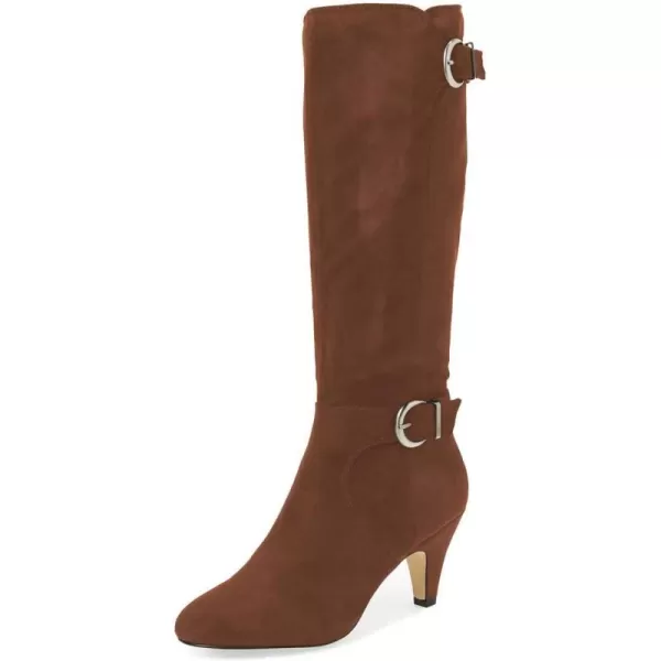 imageFSJ Women Classic Knee High Long Boots Closed Toe Thick Mid Heels Tall Winter Dress Shoes Size 415 USBrown