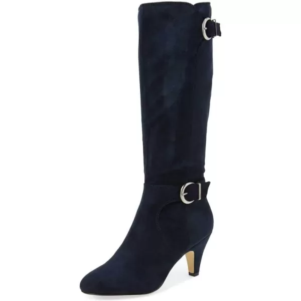 imageFSJ Women Classic Knee High Long Boots Closed Toe Thick Mid Heels Tall Winter Dress Shoes Size 415 USNavy Blue