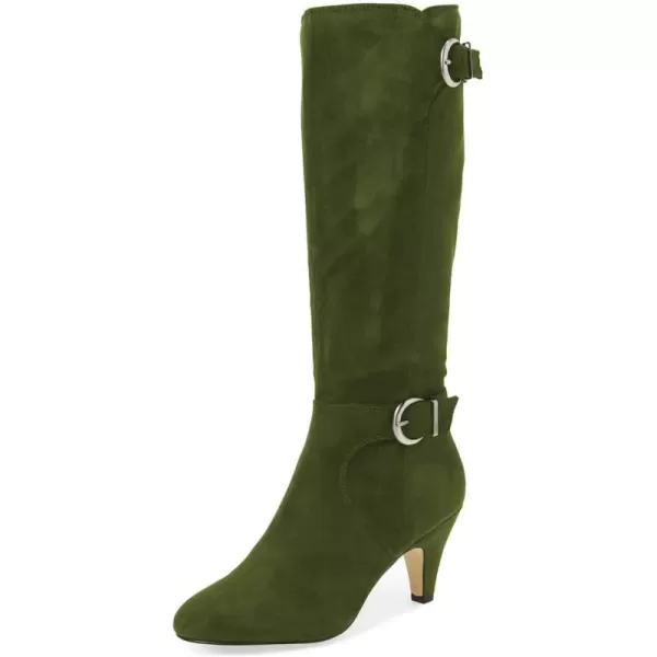 imageFSJ Women Classic Knee High Long Boots Closed Toe Thick Mid Heels Tall Winter Dress Shoes Size 415 USOlive