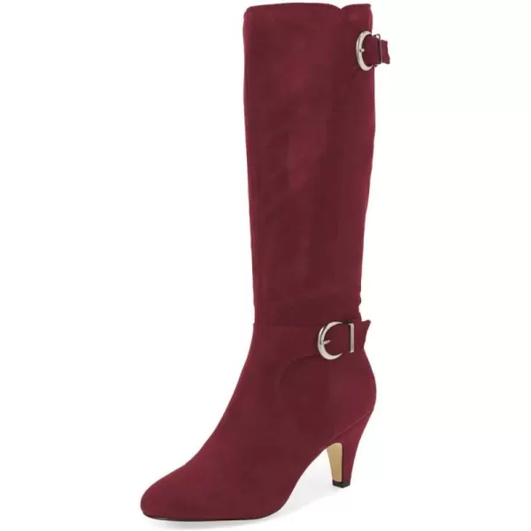 imageFSJ Women Classic Knee High Long Boots Closed Toe Thick Mid Heels Tall Winter Dress Shoes Size 415 USWine