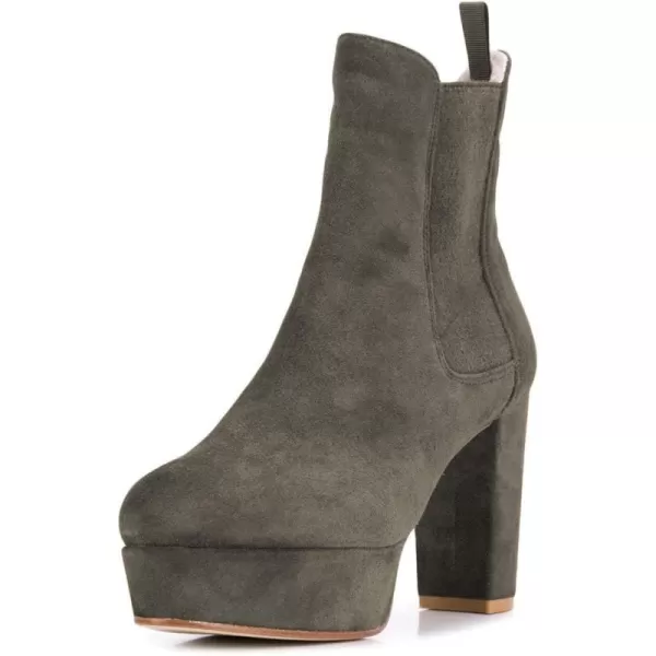 imageFSJ Women Comfy Platform Chelsea Ankle Booties Pull On Closed Toe Chunky High Heel Suede Warm Fur Snow Short Boots Ladies Fall Winter Dress Shoes Size 415 USGrey Green