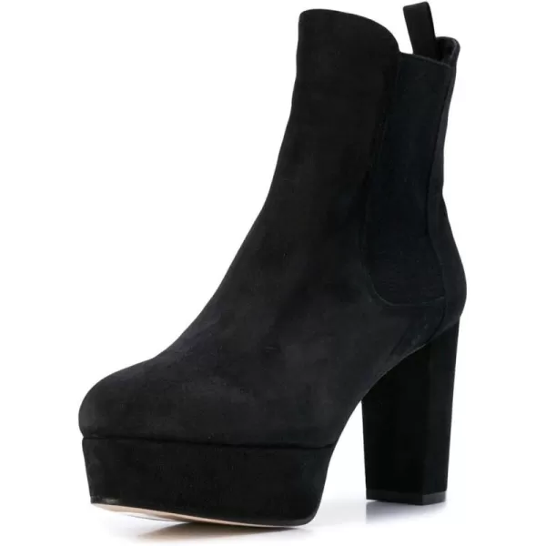 imageFSJ Women Comfy Platform Chelsea Ankle Booties Pull On Closed Toe Chunky High Heel Suede Warm Fur Snow Short Boots Ladies Fall Winter Dress Shoes Size 415 USBlack