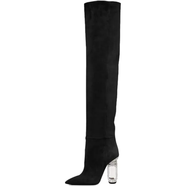 imageFSJ Women Over The Knee Boots Thigh High Crystal Chunky Heel Sparkly Rhinestone Closed Toe Stretch Long Boots Size 415 USBlack