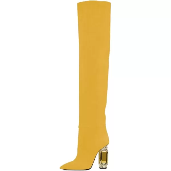 imageFSJ Women Over The Knee Boots Thigh High Crystal Chunky Heel Sparkly Rhinestone Closed Toe Stretch Long Boots Size 415 USYellow