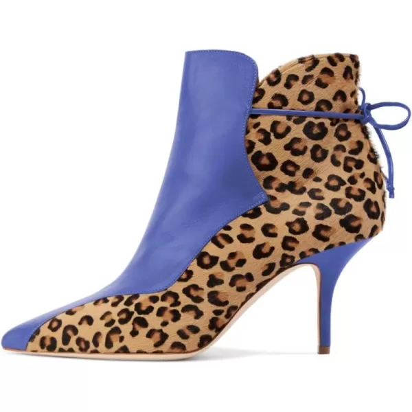 imageFSJ Women Sexy Leopard Ankle Boots Pointed Toe Stiletto Mid Heels Lace Up Booties Shoes Size 415 USBlue