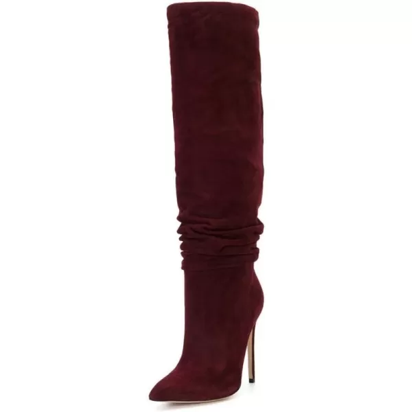 imageFSJ Women Versatile Stretchy Knee High Boots Stiletto High Heels Pull On Slouchy Fashion Long Boots Shoes Size 415 USWine