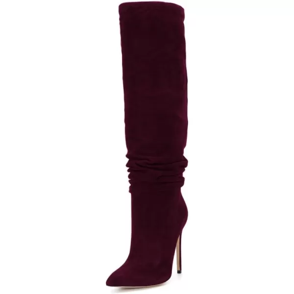 imageFSJ Women Versatile Stretchy Knee High Boots Stiletto High Heels Pull On Slouchy Fashion Long Boots Shoes Size 415 USWine Suede