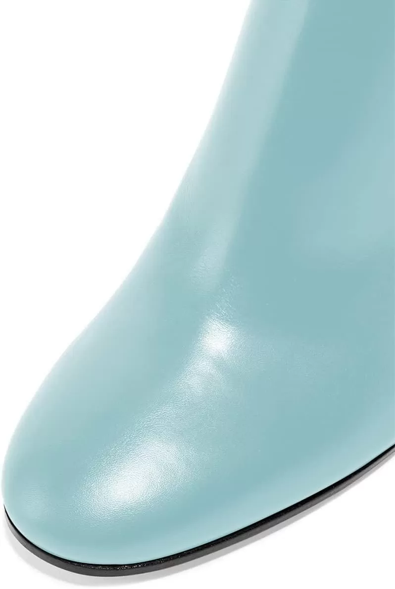imageFSJ Women Almond Toe Chunky Block High Heel Handmade Ankle Booties Elegant Ladies Casual Dress Daily Boots Size 415 USBaby Blue