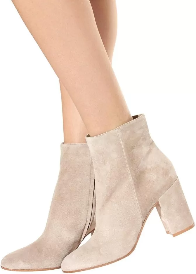 imageFSJ Women Almond Toe Chunky Block High Heel Handmade Ankle Booties Elegant Ladies Casual Dress Daily Boots Size 415 USBeige
