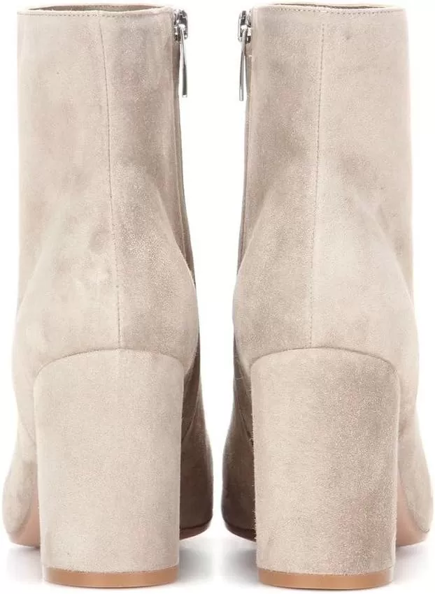 imageFSJ Women Almond Toe Chunky Block High Heel Handmade Ankle Booties Elegant Ladies Casual Dress Daily Boots Size 415 USBeige