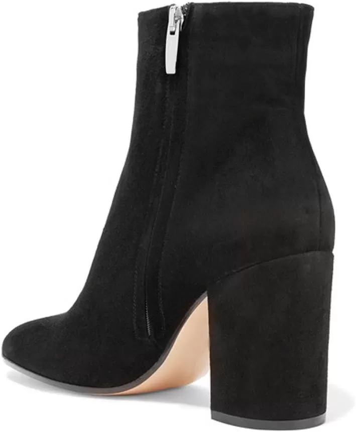 imageFSJ Women Almond Toe Chunky Block High Heel Handmade Ankle Booties Elegant Ladies Casual Dress Daily Boots Size 415 USBlack