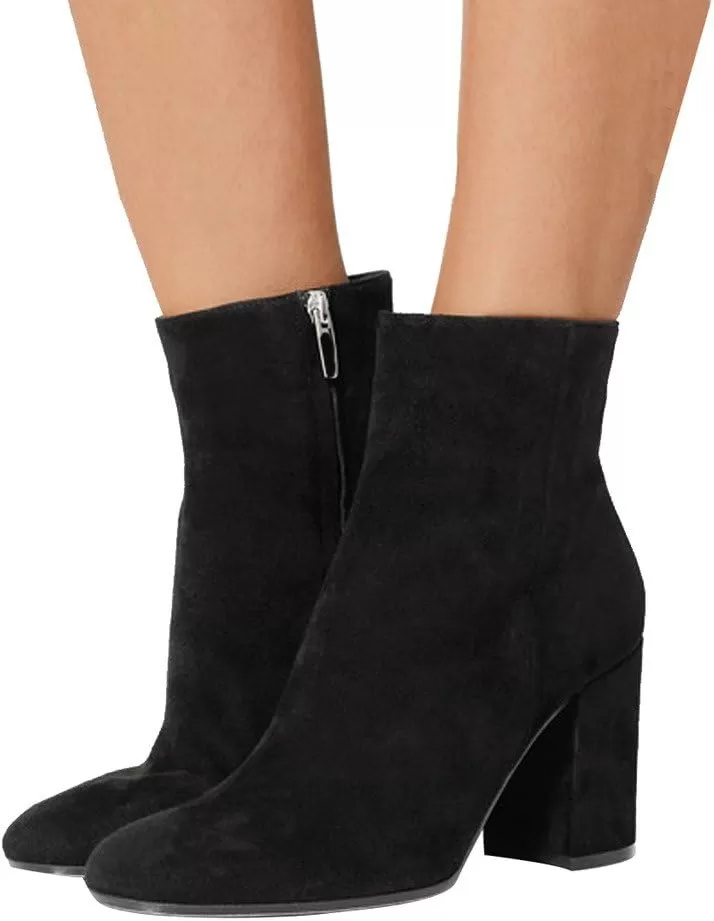 imageFSJ Women Almond Toe Chunky Block High Heel Handmade Ankle Booties Elegant Ladies Casual Dress Daily Boots Size 415 USBlack