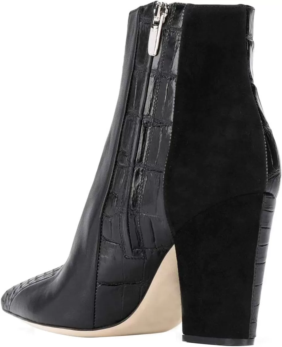 imageFSJ Women Almond Toe Chunky Block High Heel Handmade Ankle Booties Elegant Ladies Casual Dress Daily Boots Size 415 USBlack Animal Print
