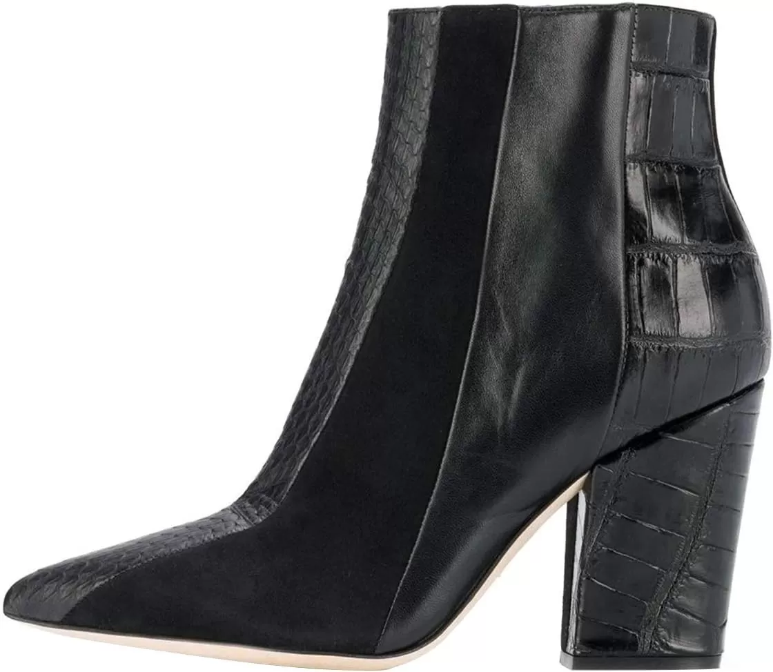 imageFSJ Women Almond Toe Chunky Block High Heel Handmade Ankle Booties Elegant Ladies Casual Dress Daily Boots Size 415 USBlack Animal Print