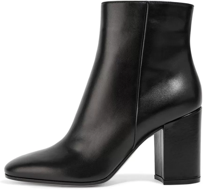 imageFSJ Women Almond Toe Chunky Block High Heel Handmade Ankle Booties Elegant Ladies Casual Dress Daily Boots Size 415 USBlack Glossy