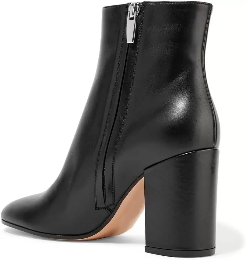imageFSJ Women Almond Toe Chunky Block High Heel Handmade Ankle Booties Elegant Ladies Casual Dress Daily Boots Size 415 USBlack Glossy