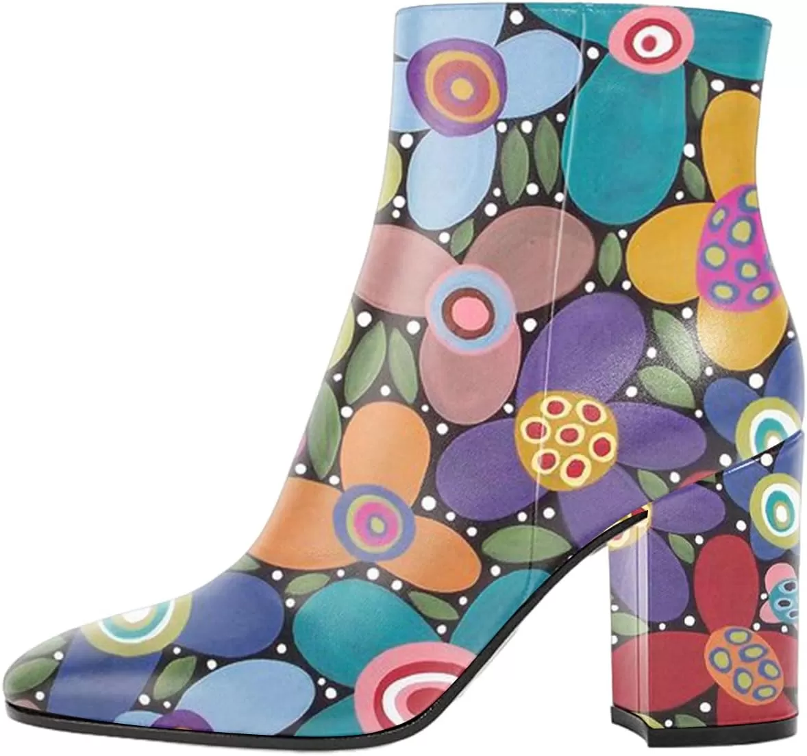 imageFSJ Women Almond Toe Chunky Block High Heel Handmade Ankle Booties Elegant Ladies Casual Dress Daily Boots Size 415 USFloral