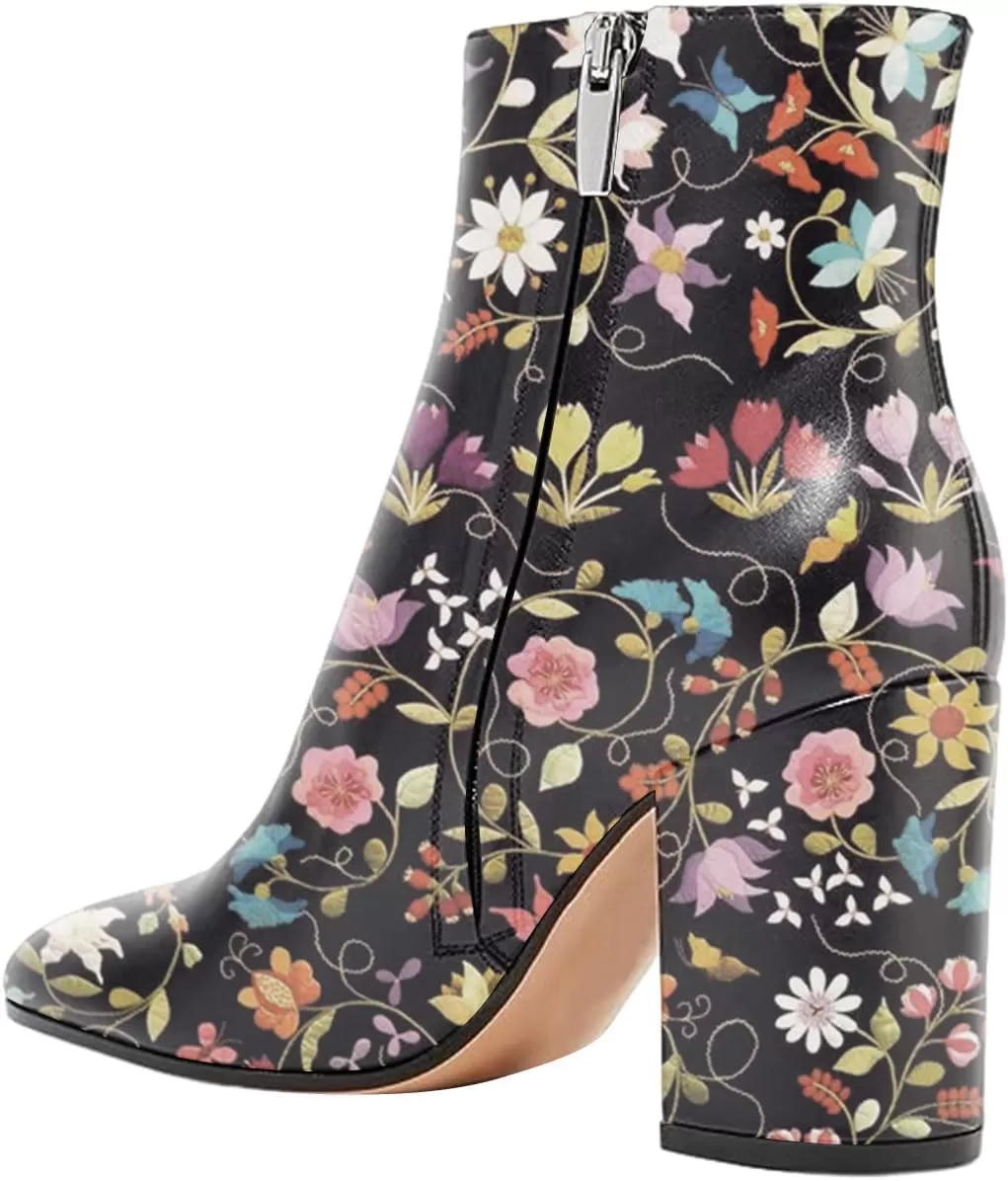 imageFSJ Women Almond Toe Chunky Block High Heel Handmade Ankle Booties Elegant Ladies Casual Dress Daily Boots Size 415 USFlower