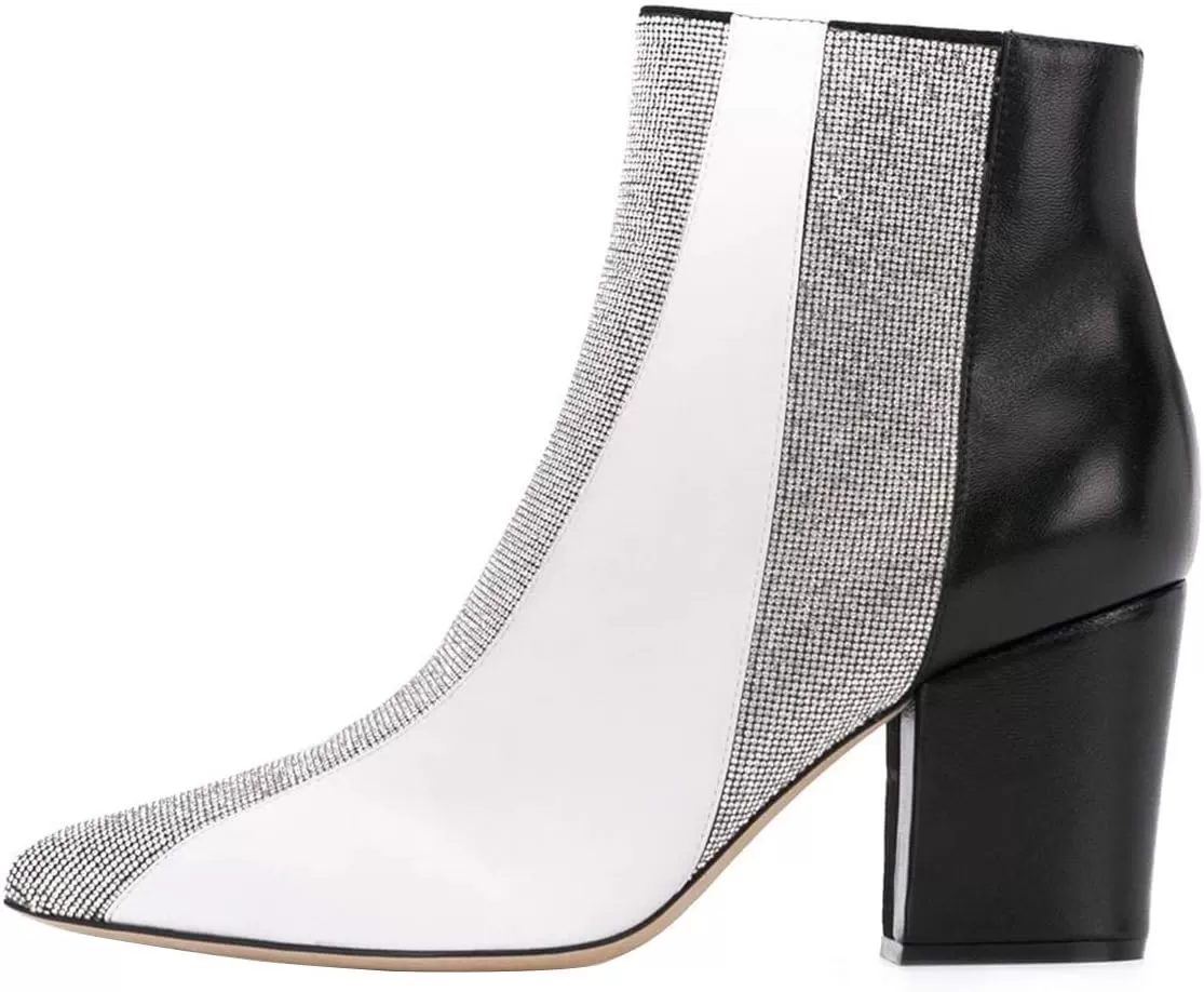 imageFSJ Women Almond Toe Chunky Block High Heel Handmade Ankle Booties Elegant Ladies Casual Dress Daily Boots Size 415 USGlitter Patchwork