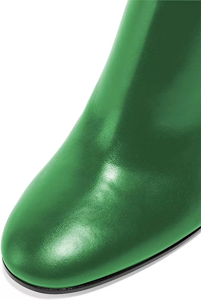 imageFSJ Women Almond Toe Chunky Block High Heel Handmade Ankle Booties Elegant Ladies Casual Dress Daily Boots Size 415 USGreen