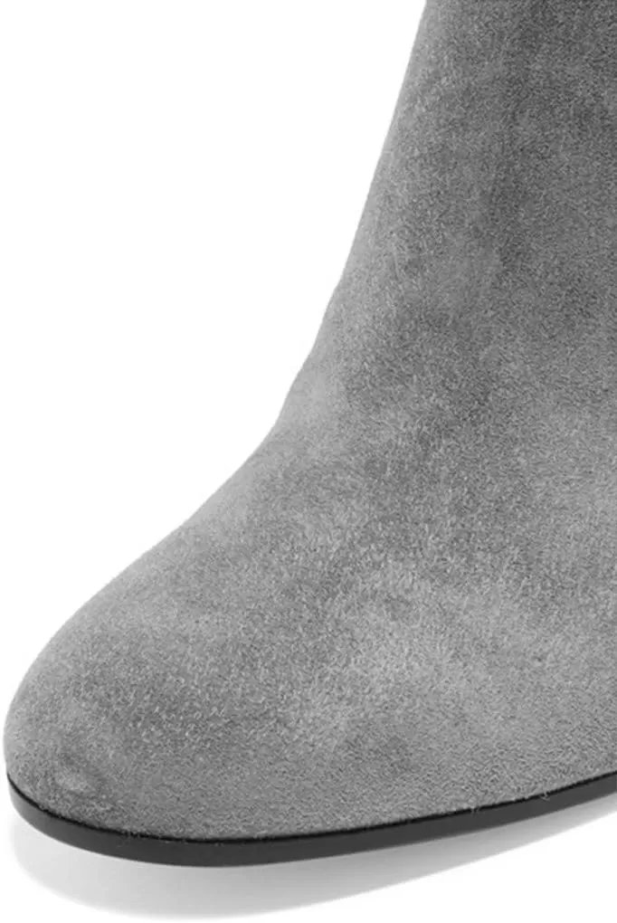 imageFSJ Women Almond Toe Chunky Block High Heel Handmade Ankle Booties Elegant Ladies Casual Dress Daily Boots Size 415 USGrey