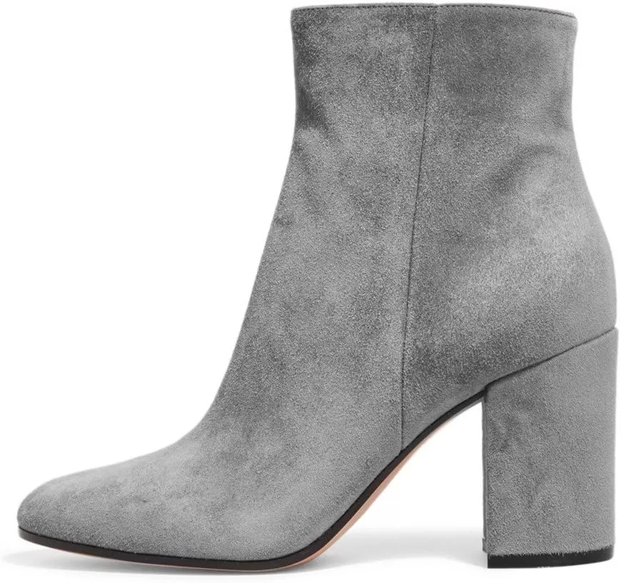 imageFSJ Women Almond Toe Chunky Block High Heel Handmade Ankle Booties Elegant Ladies Casual Dress Daily Boots Size 415 USGrey