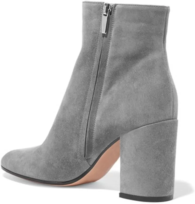 imageFSJ Women Almond Toe Chunky Block High Heel Handmade Ankle Booties Elegant Ladies Casual Dress Daily Boots Size 415 USGrey