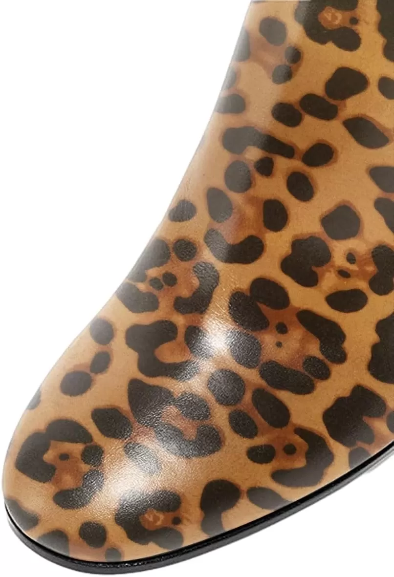 imageFSJ Women Almond Toe Chunky Block High Heel Handmade Ankle Booties Elegant Ladies Casual Dress Daily Boots Size 415 USLeopard