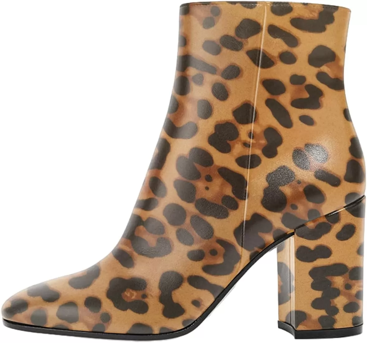 imageFSJ Women Almond Toe Chunky Block High Heel Handmade Ankle Booties Elegant Ladies Casual Dress Daily Boots Size 415 USLeopard
