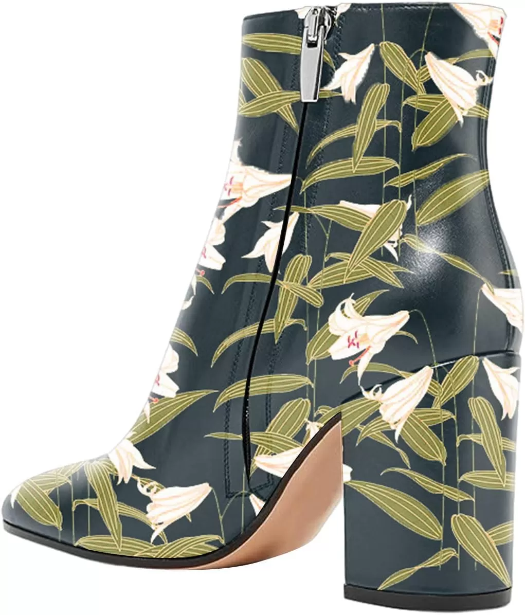 imageFSJ Women Almond Toe Chunky Block High Heel Handmade Ankle Booties Elegant Ladies Casual Dress Daily Boots Size 415 USLily