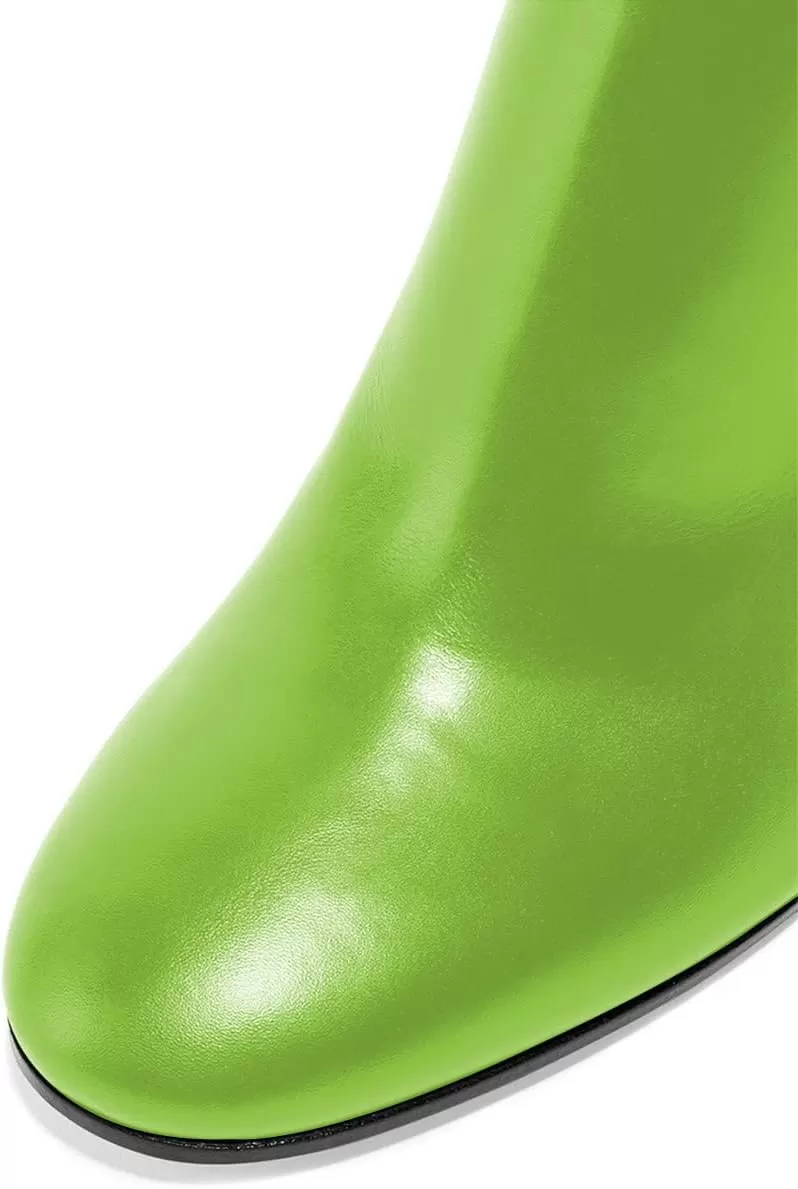imageFSJ Women Almond Toe Chunky Block High Heel Handmade Ankle Booties Elegant Ladies Casual Dress Daily Boots Size 415 USLime Green