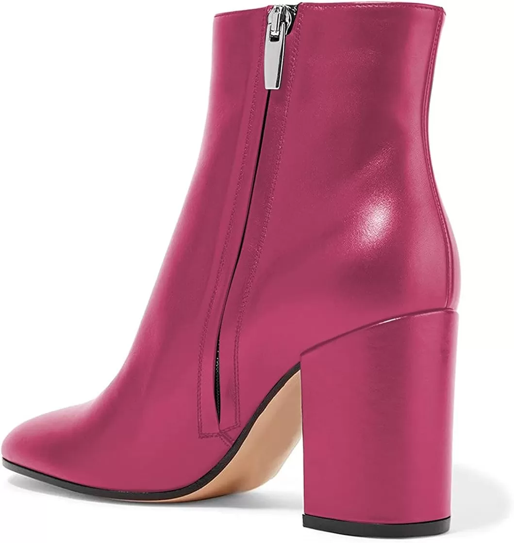 imageFSJ Women Almond Toe Chunky Block High Heel Handmade Ankle Booties Elegant Ladies Casual Dress Daily Boots Size 415 USMediumvioletred