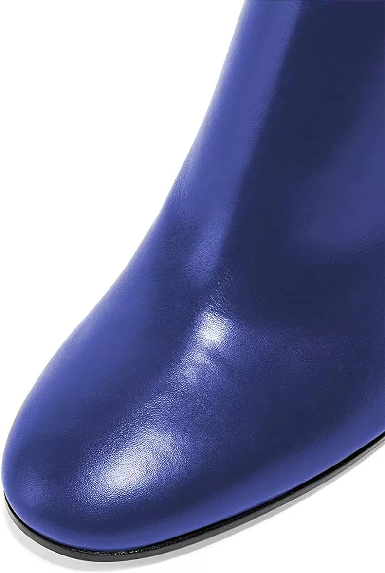 imageFSJ Women Almond Toe Chunky Block High Heel Handmade Ankle Booties Elegant Ladies Casual Dress Daily Boots Size 415 USNavy