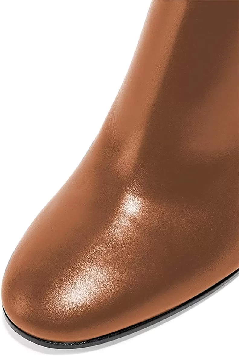 imageFSJ Women Almond Toe Chunky Block High Heel Handmade Ankle Booties Elegant Ladies Casual Dress Daily Boots Size 415 USPeru